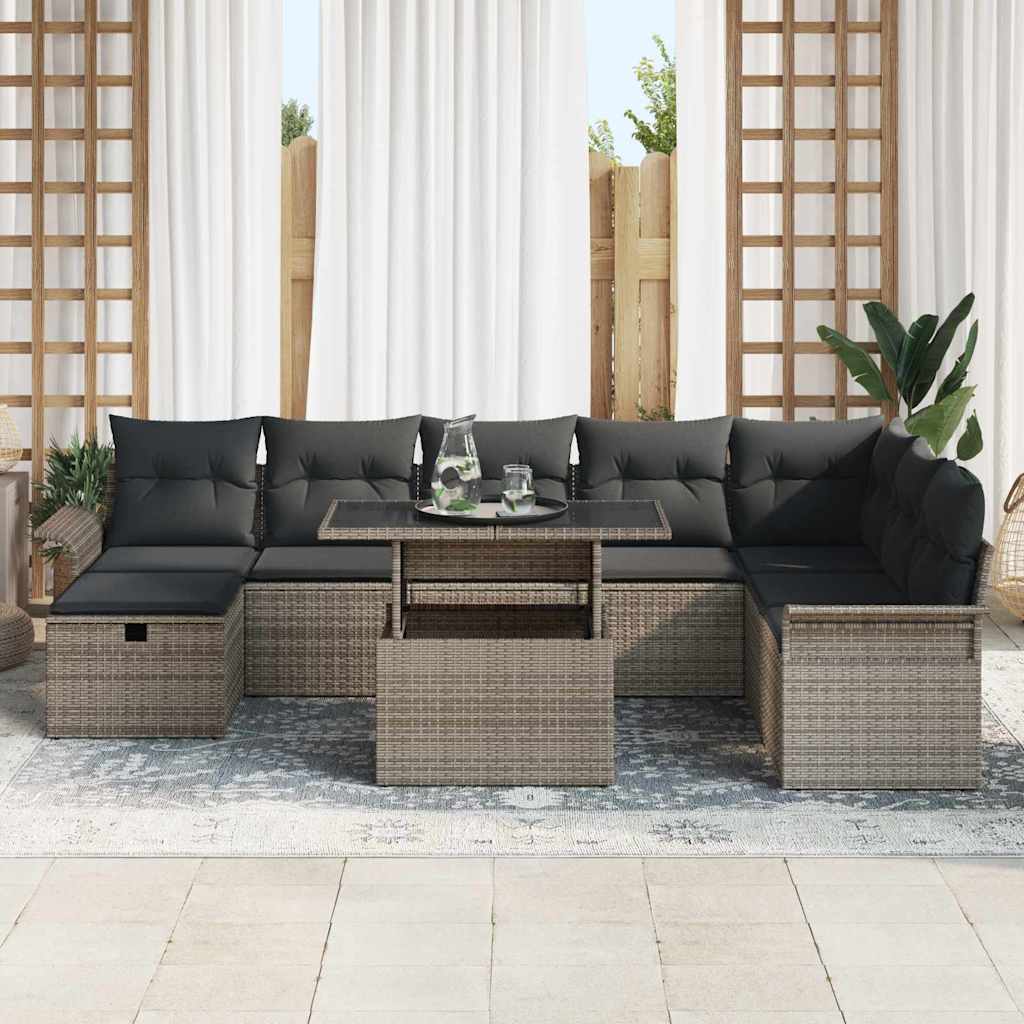 Gartensofa-set 9 stk. Grau Poly-Rattan
