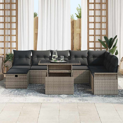 Gartensofa-set 9 stk. Grau Poly-Rattan