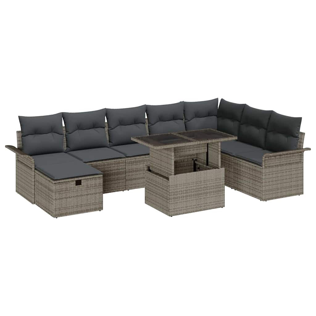 Gartensofa-set 9 stk. Grau Poly-Rattan
