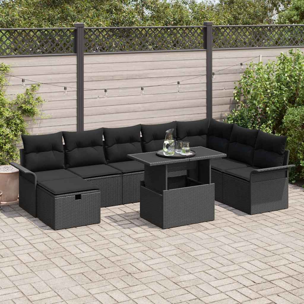 Gartensofa-set 9 stk. Schwarz Poly-Rattan