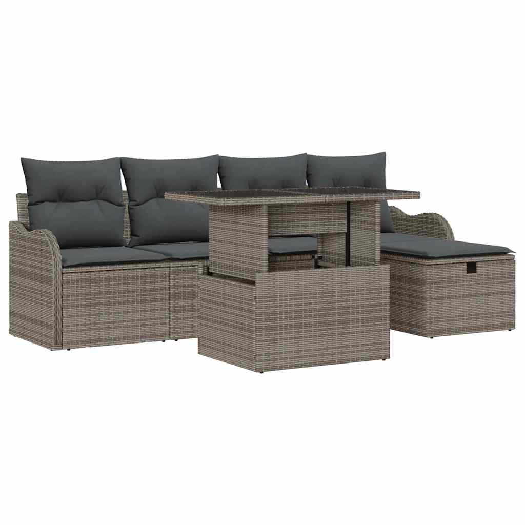 Gartensofa-set 6 stk. Grau Poly-Rattan