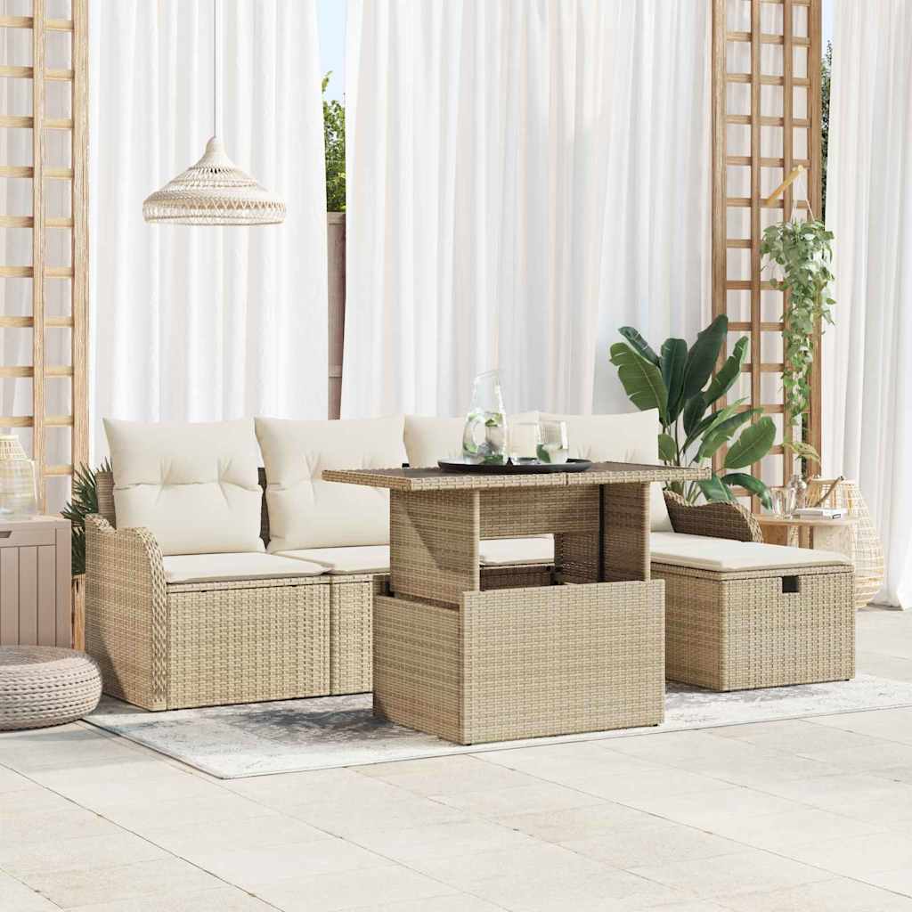 Gartensofa-set 6 stk. Beige Poly-Rattan
