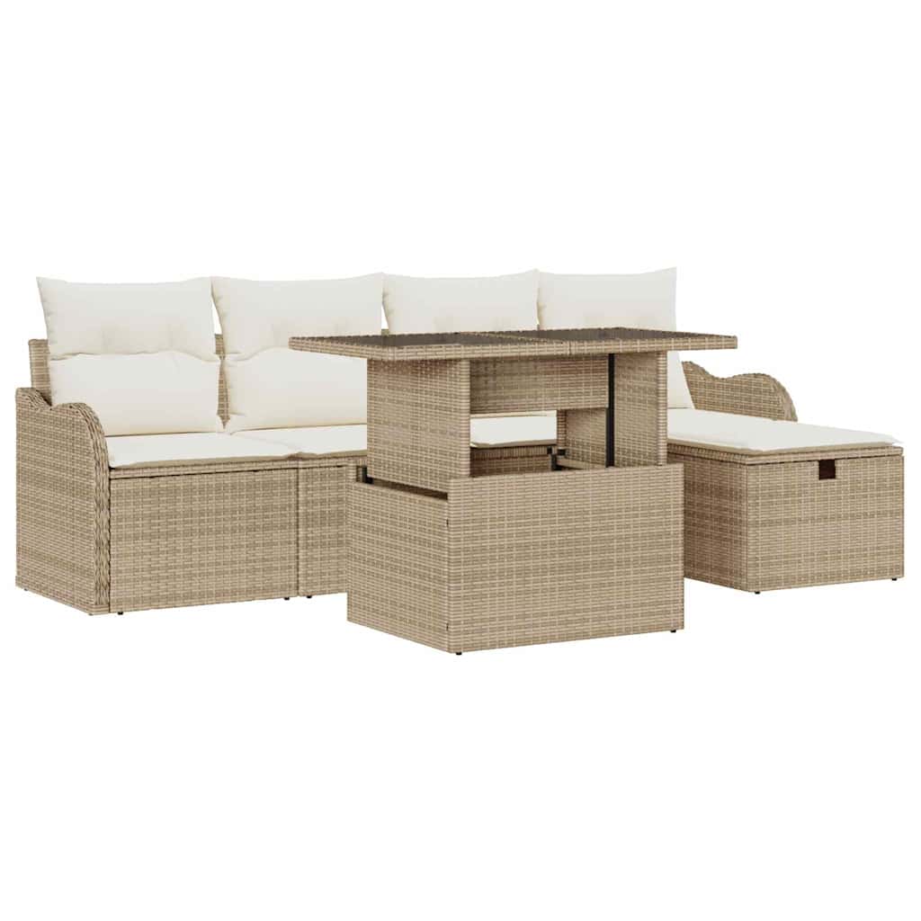 Gartensofa-set 6 stk. Beige Poly-Rattan