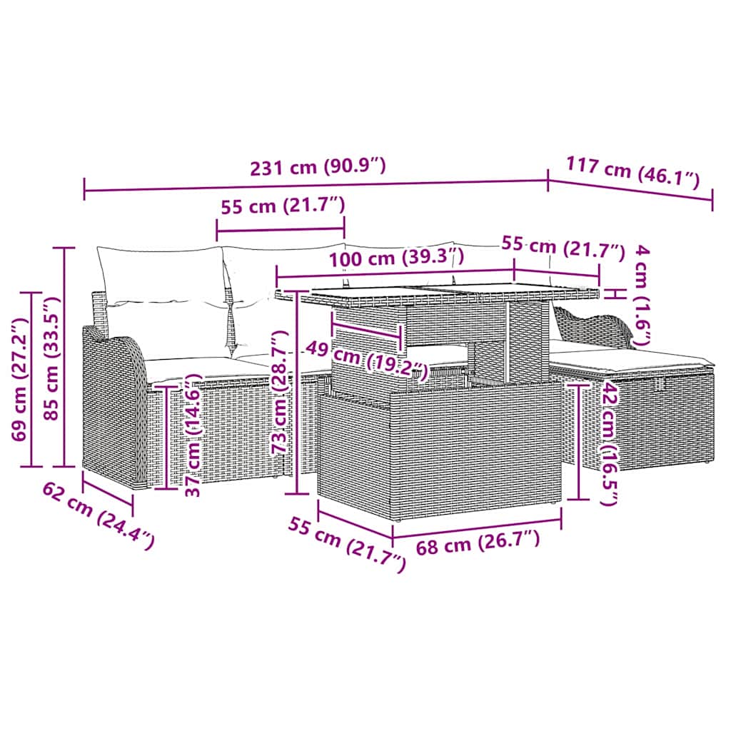 Gartensofa-set 6 stk. Beige Poly-Rattan