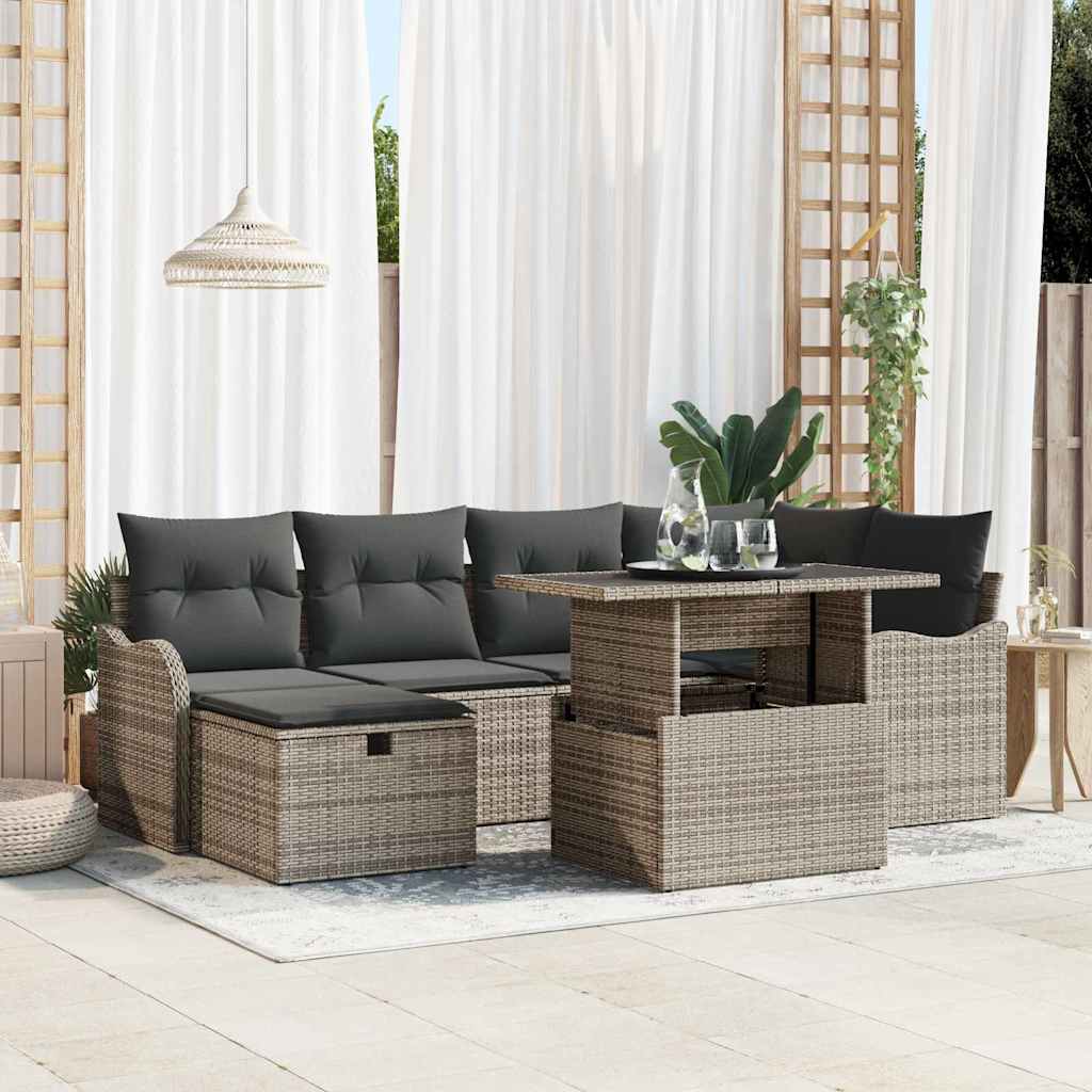 Gartensofa-set 7 stk. Grau Poly-Rattan