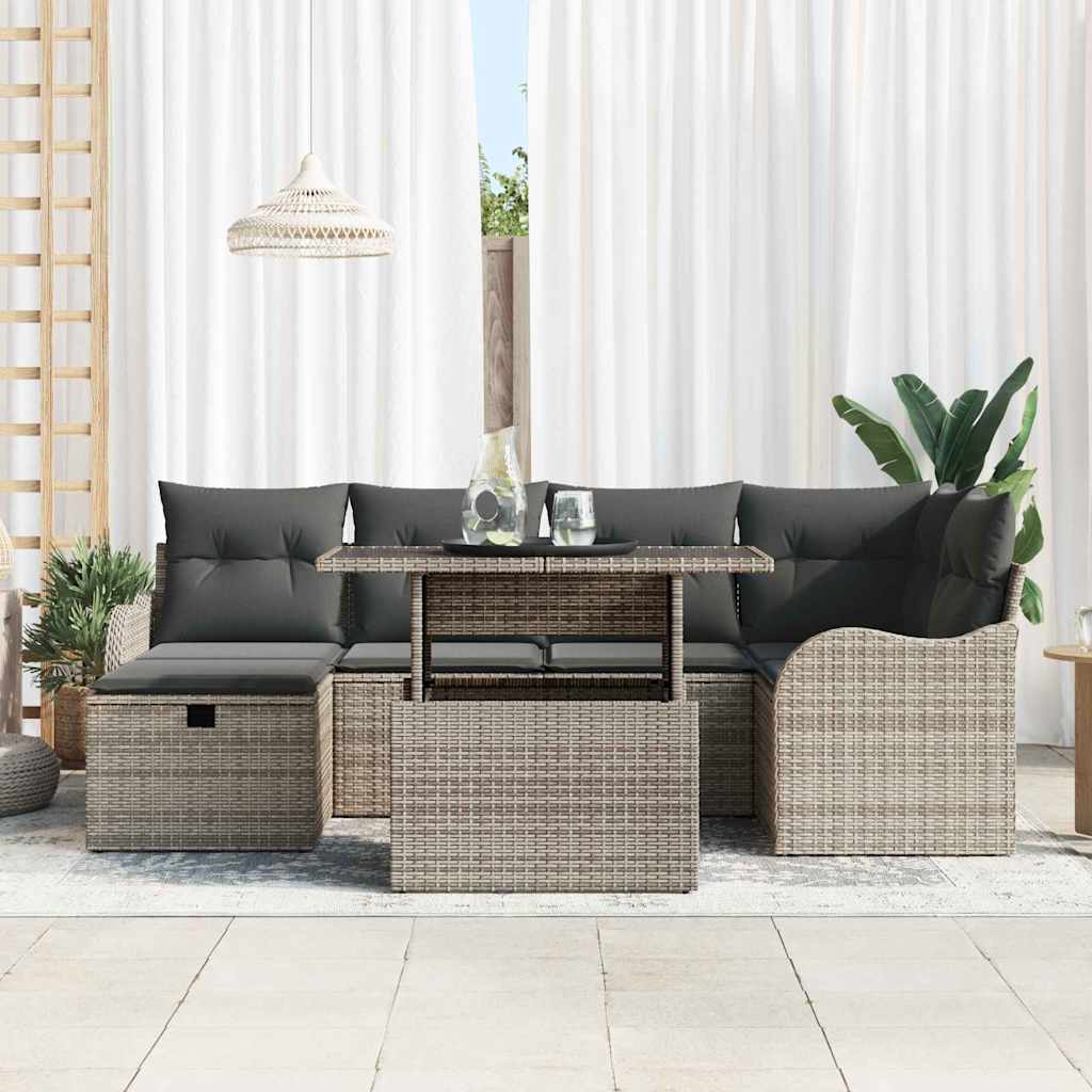 Gartensofa-set 7 stk. Grau Poly-Rattan