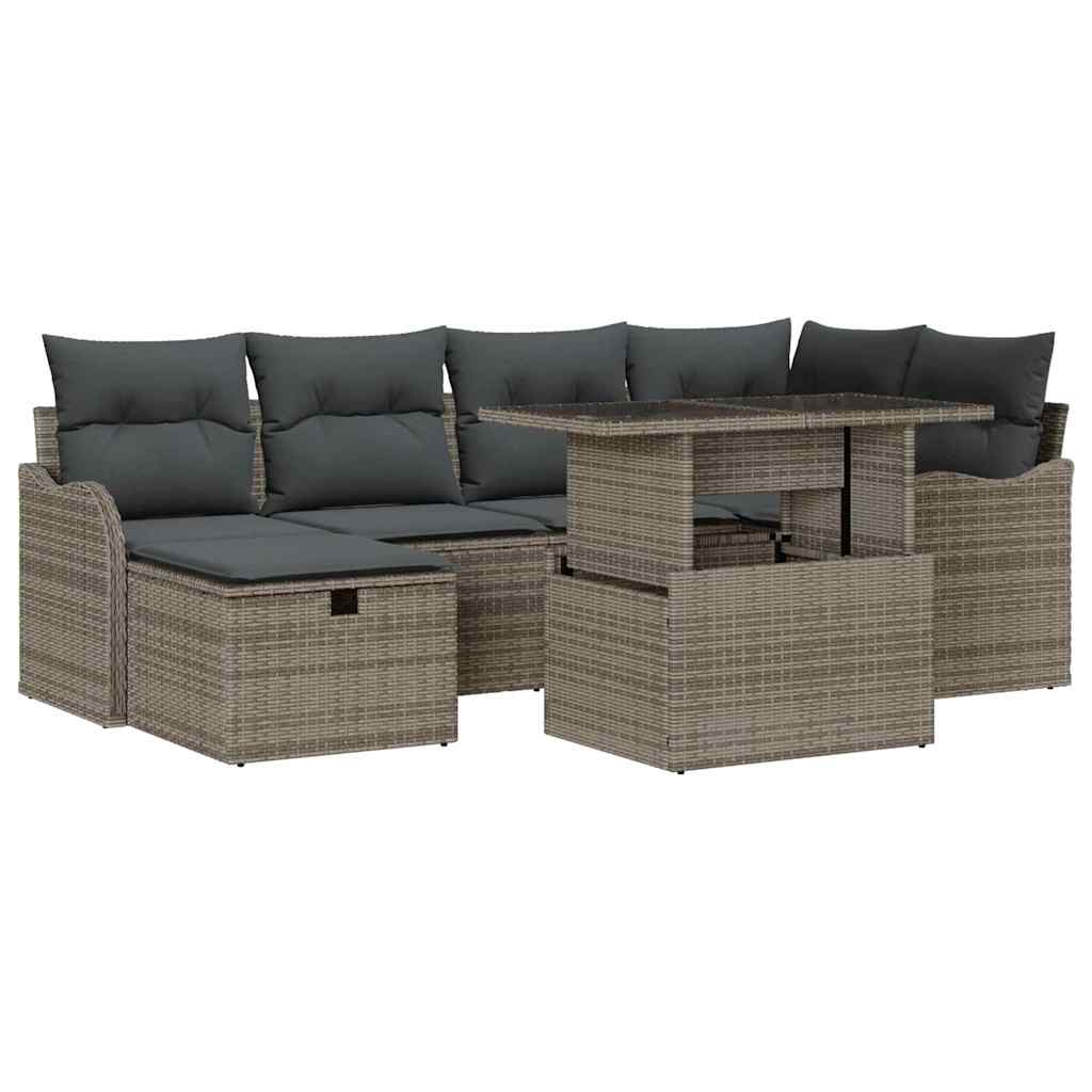 Gartensofa-set 7 stk. Grau Poly-Rattan