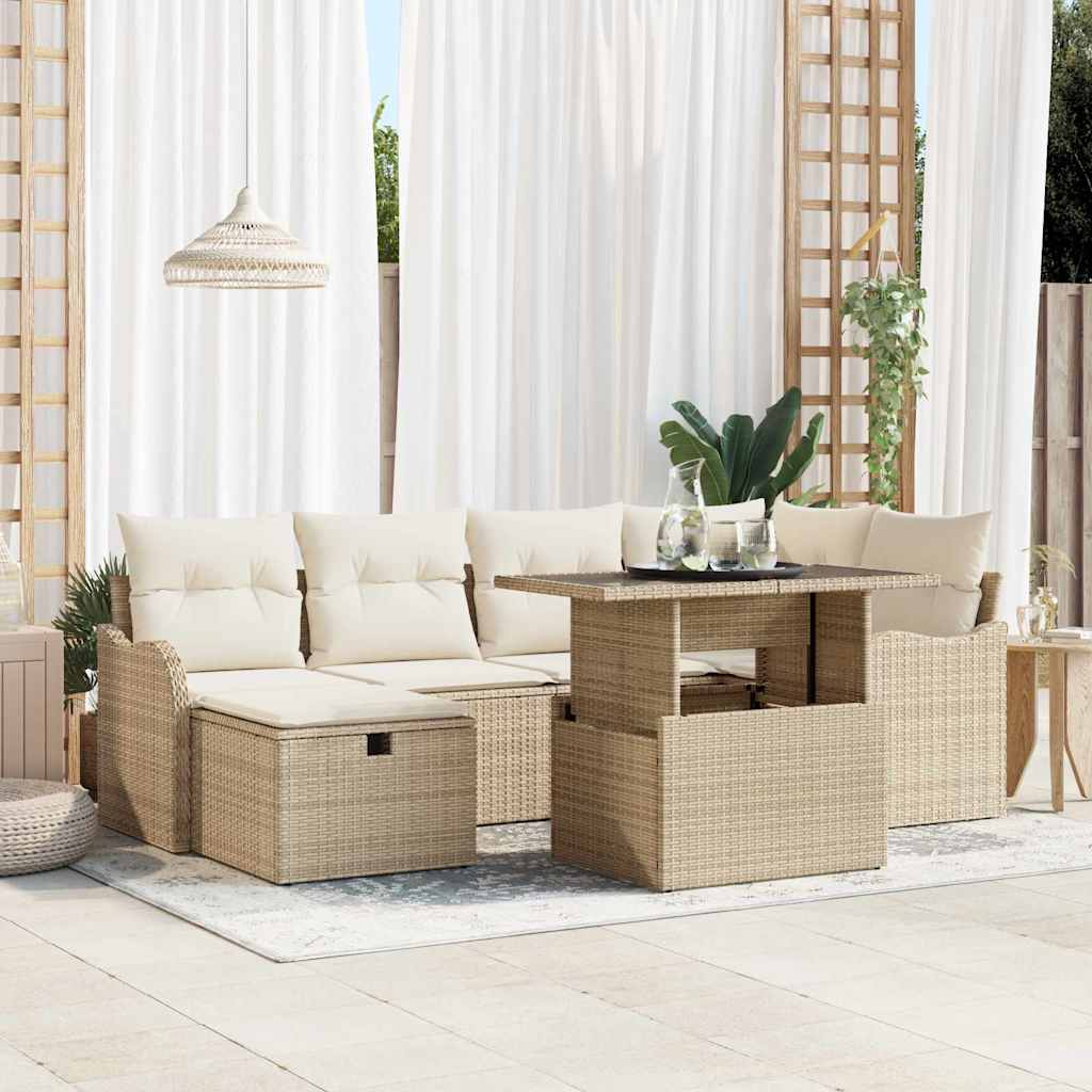 Gartensofa-set 7 stk. Beige Poly-Rattan