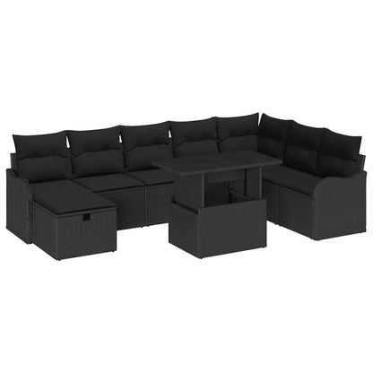 Gartensofa-set 9 stk. Schwarz Poly-Rattan