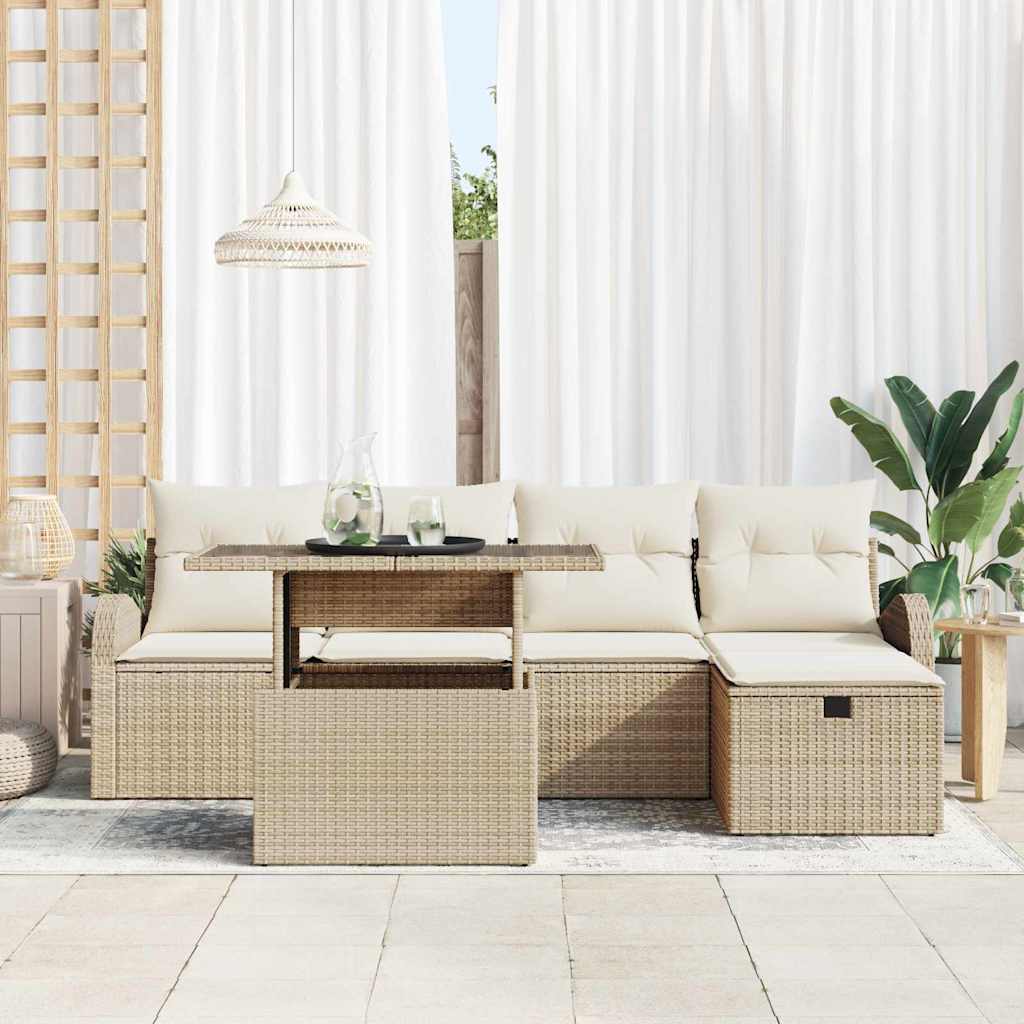 Gartensofa-set 6 stk. Beige Poly-Rattan