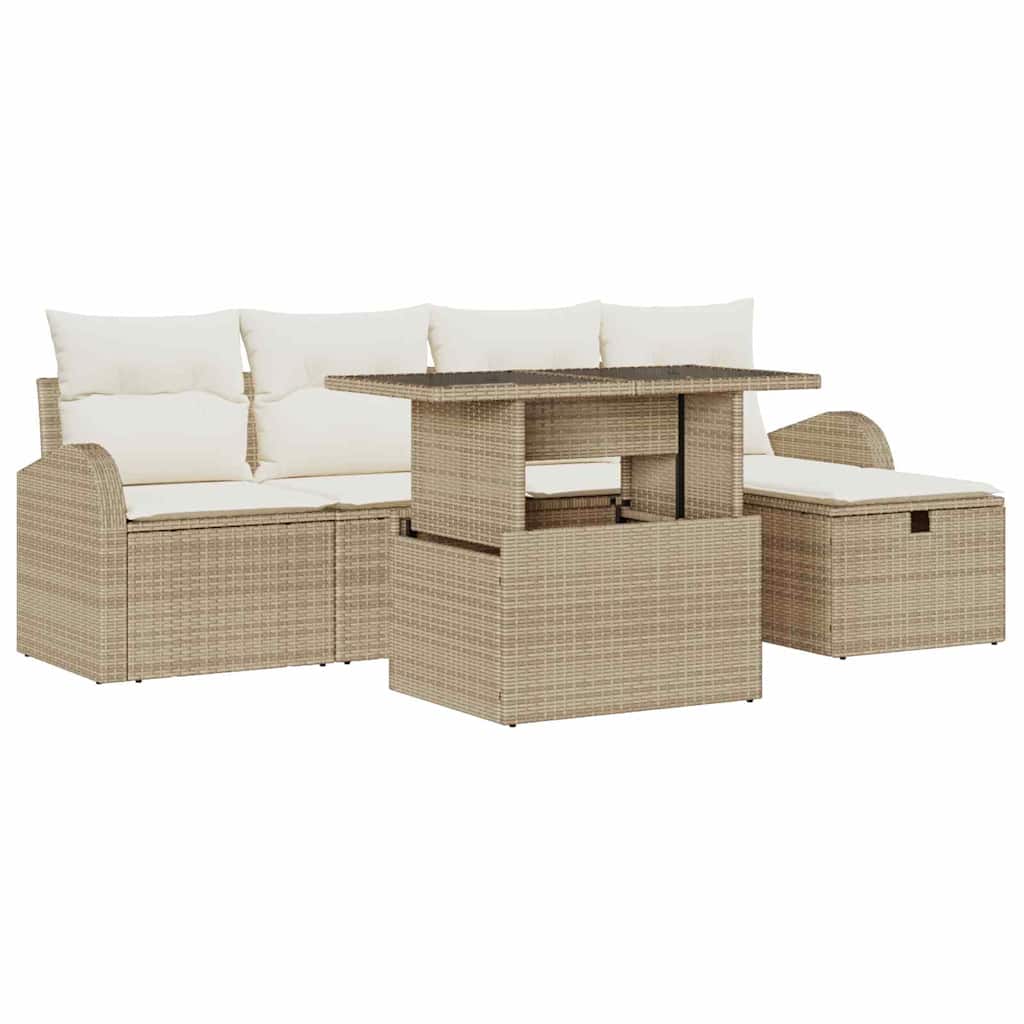 Gartensofa-set 6 stk. Beige Poly-Rattan