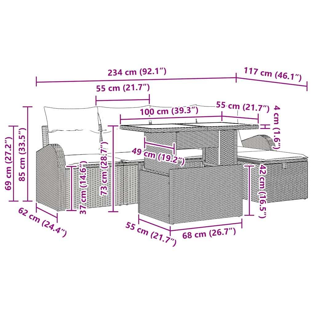 Gartensofa-set 6 stk. Beige Poly-Rattan
