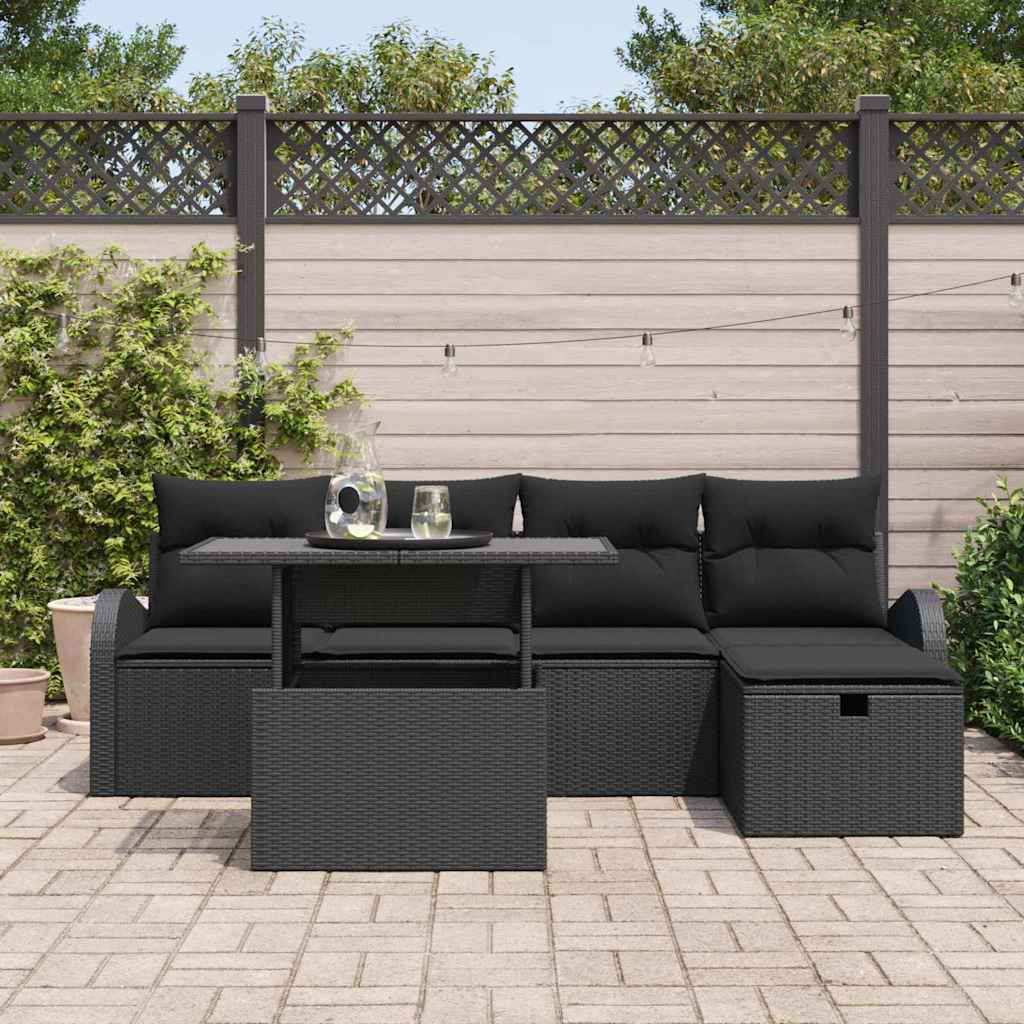Gartensofa-set 6 stk. Schwarz Poly-Rattan