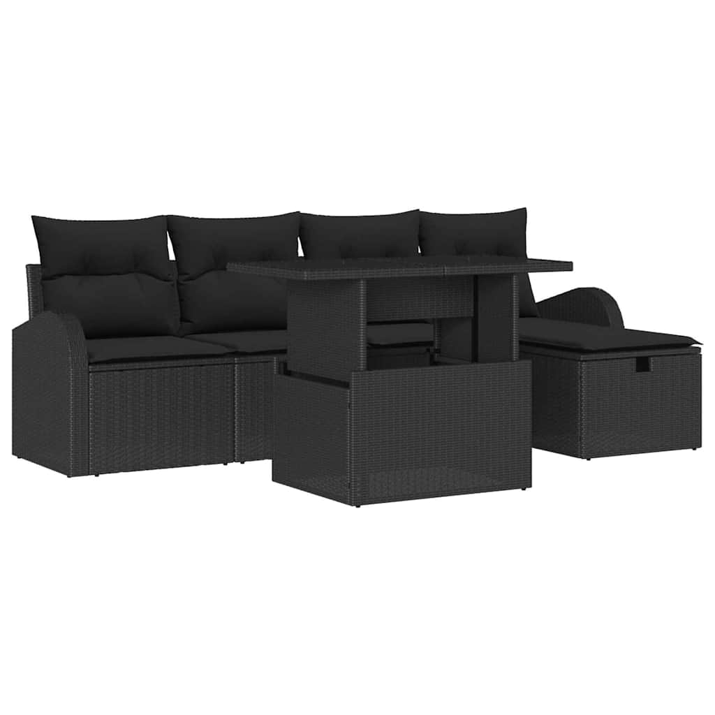 Gartensofa-set 6 stk. Schwarz Poly-Rattan
