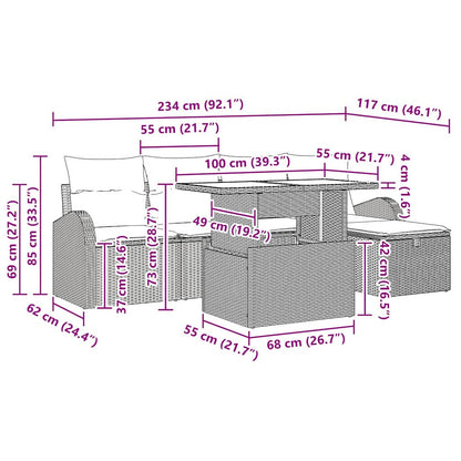 Gartensofa-set 6 stk. Schwarz Poly-Rattan