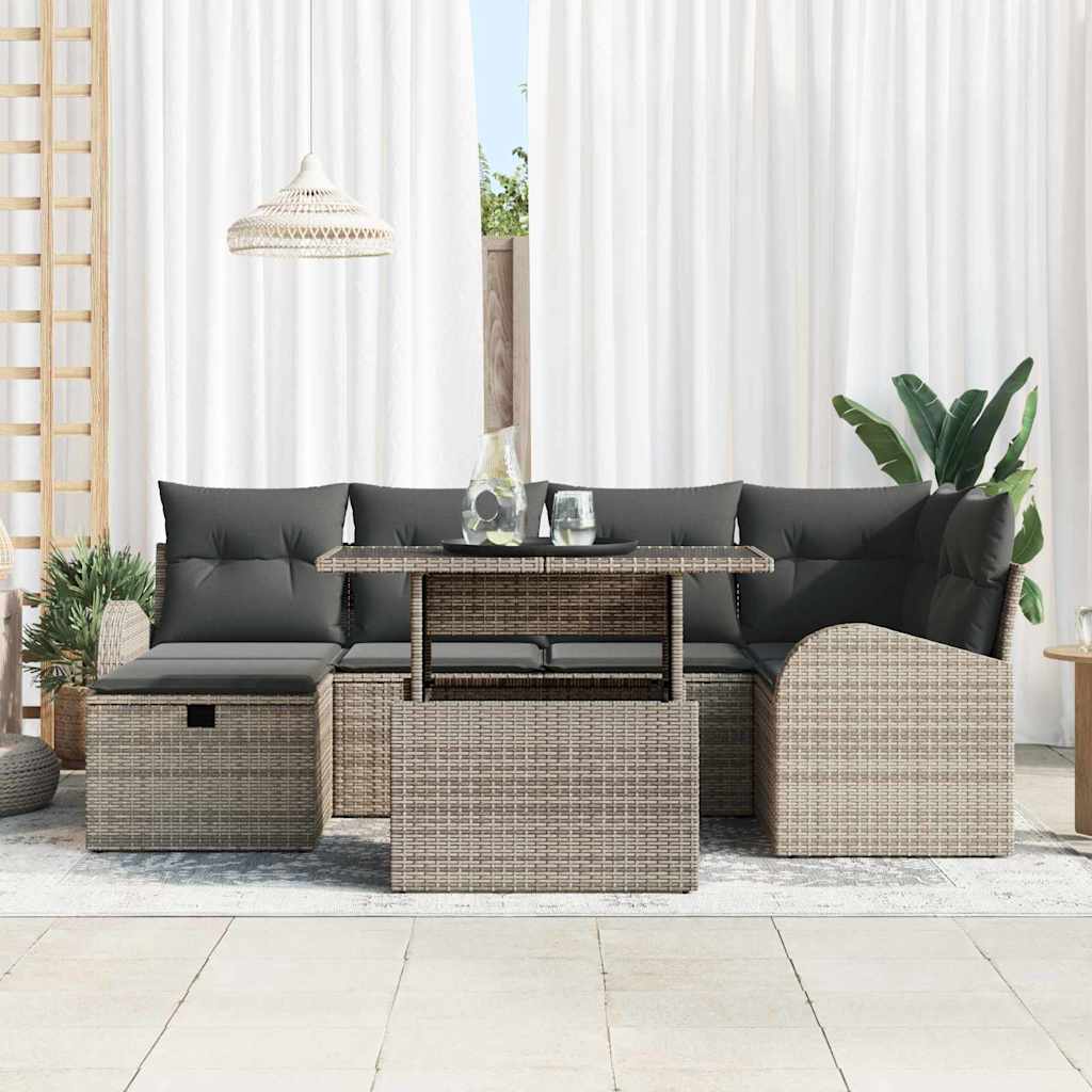 Gartensofa-set 7 stk. Grau Poly-Rattan