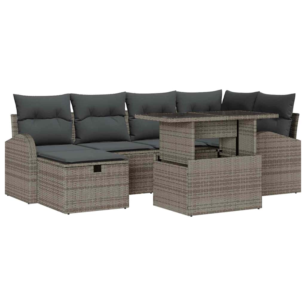 Gartensofa-set 7 stk. Grau Poly-Rattan