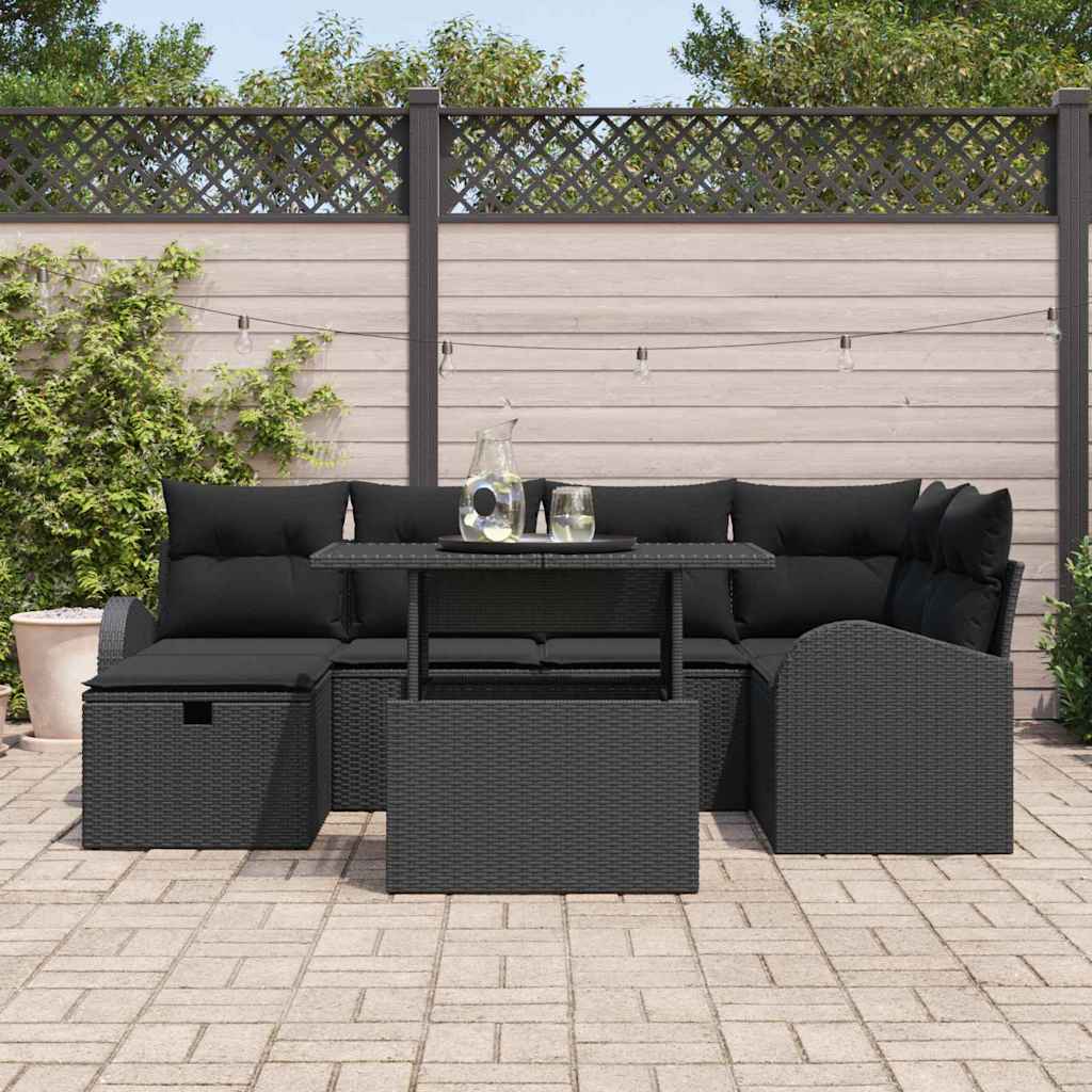 Gartensofa-set 7 stk. Schwarz Poly-Rattan
