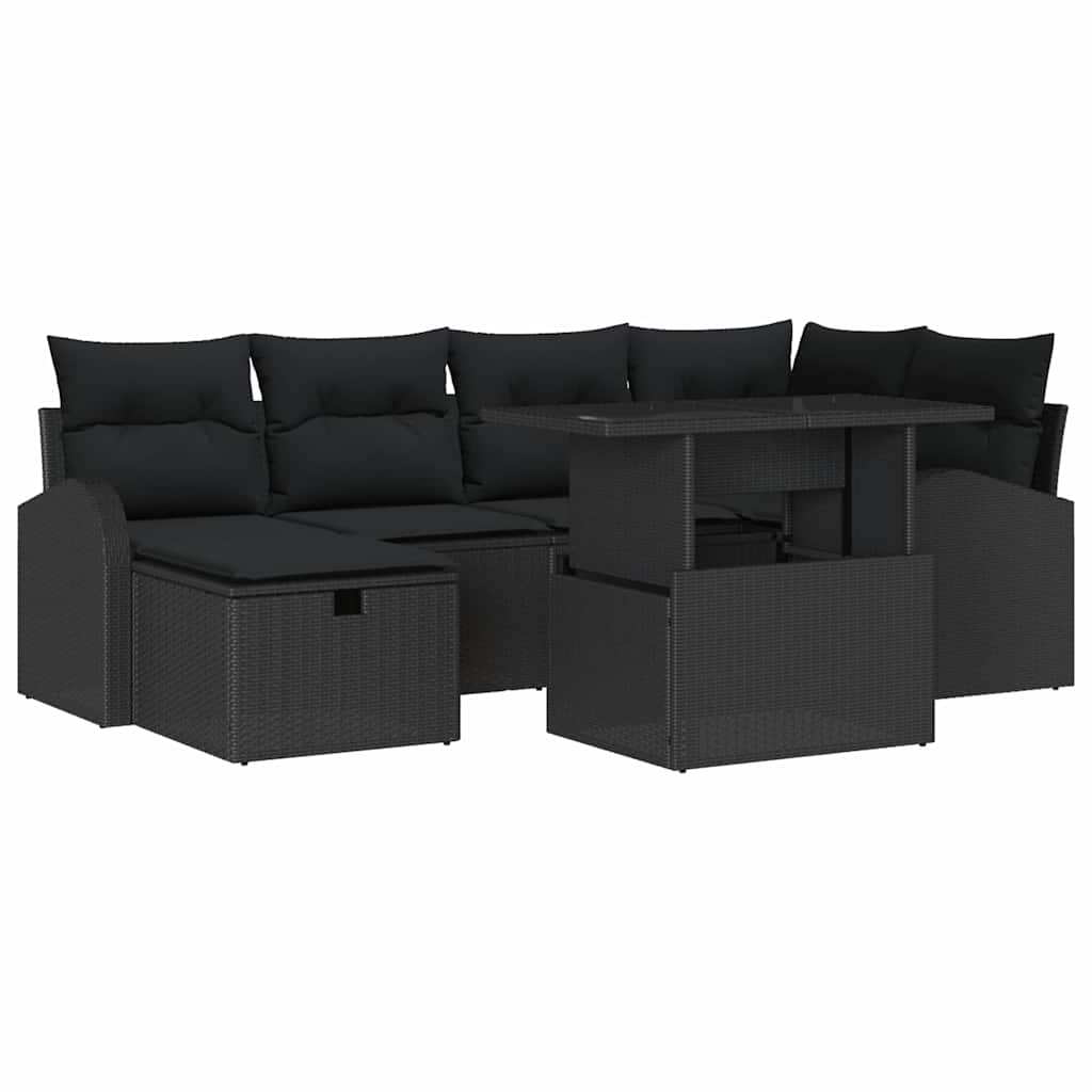 Gartensofa-set 7 stk. Schwarz Poly-Rattan
