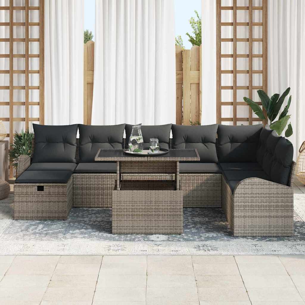 Gartensofa-set 9 stk. Grau Poly-Rattan