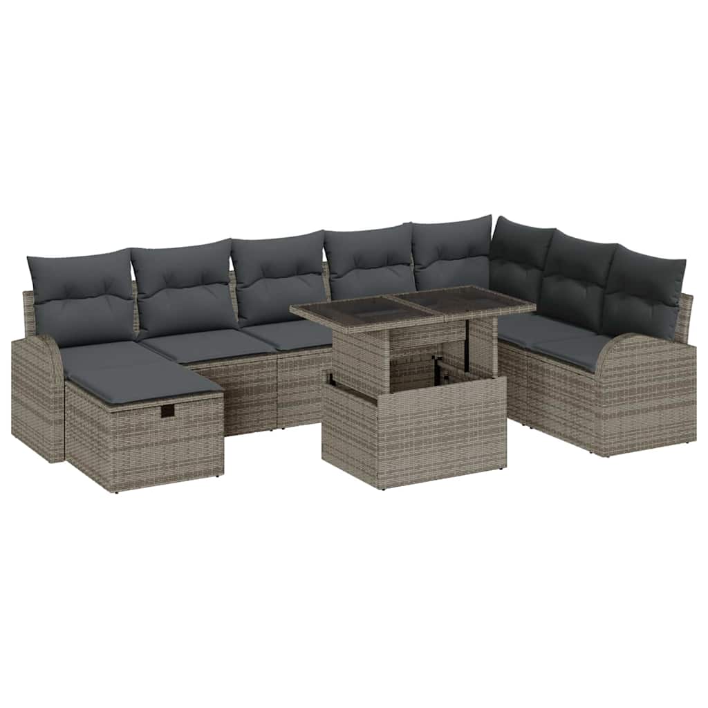 Gartensofa-set 9 stk. Grau Poly-Rattan
