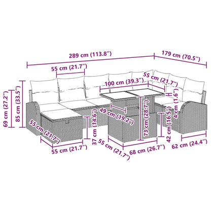 Gartensofa-set 9 stk. Grau Poly-Rattan