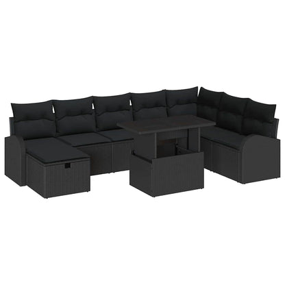 Gartensofa-set 9 stk. Schwarz Poly-Rattan