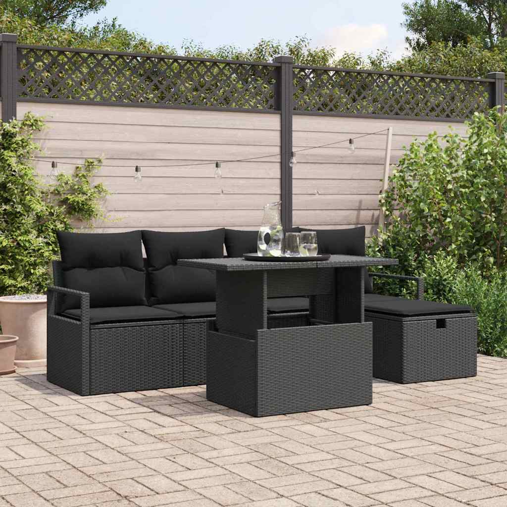 Gartensofa-set 6 stk. Schwarz Poly-Rattan