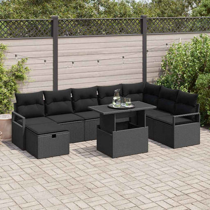 Gartensofa-set 9 stk. Schwarz Poly-Rattan