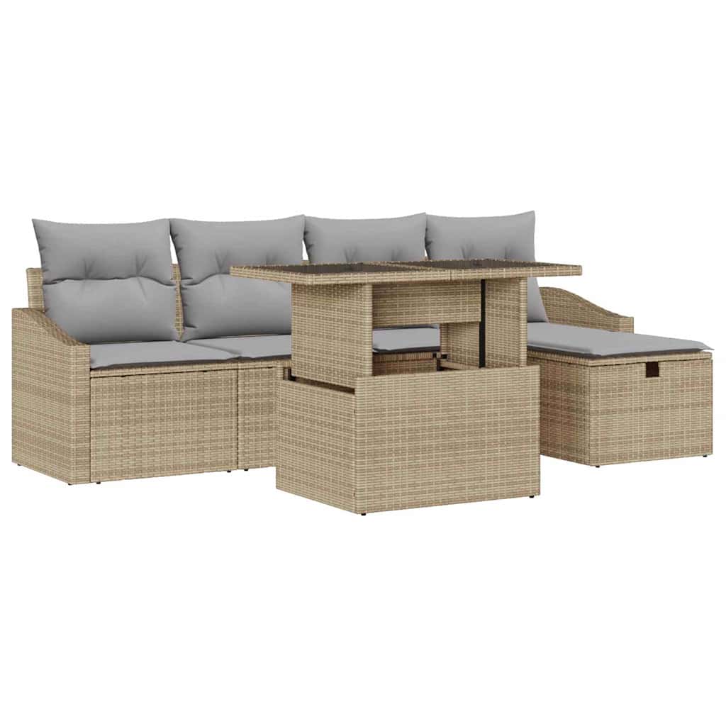 Gartensofa-set 6 stk. Beige Poly-Rattan