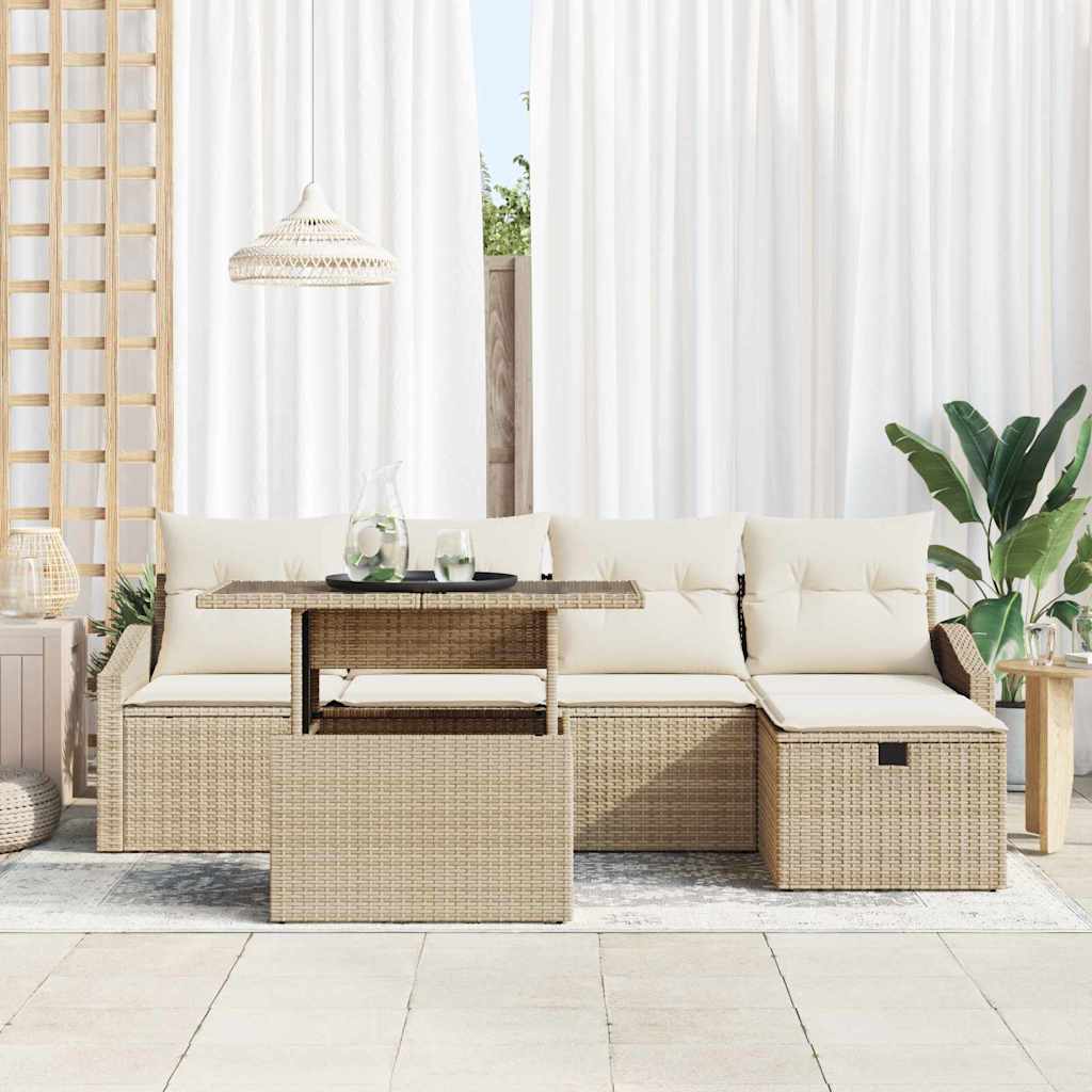 Gartensofa-set 6 stk. Beige Poly-Rattan