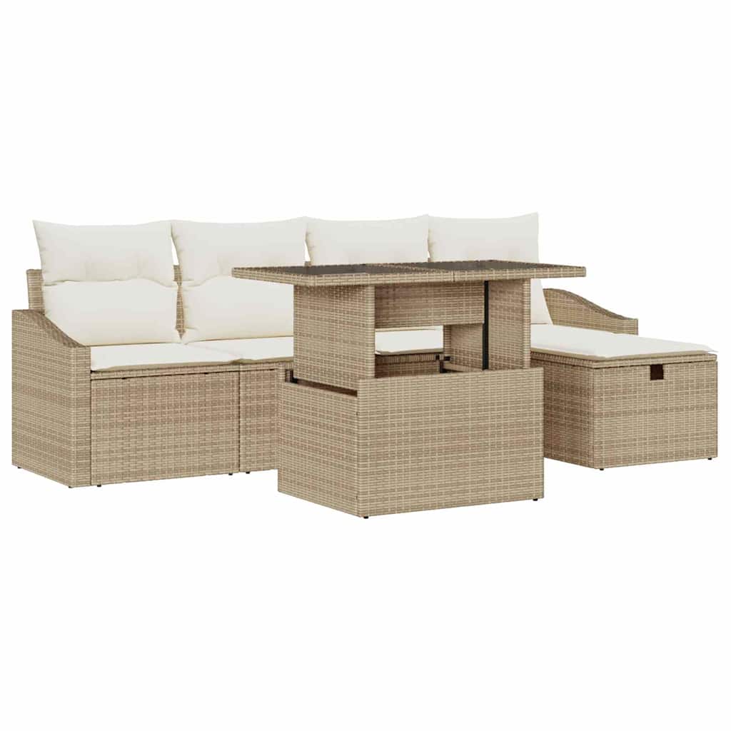 Gartensofa-set 6 stk. Beige Poly-Rattan