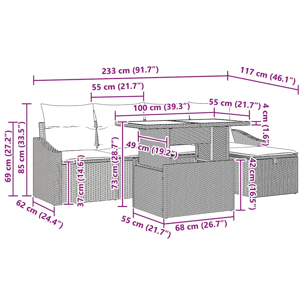 Gartensofa-set 6 stk. Beige Poly-Rattan