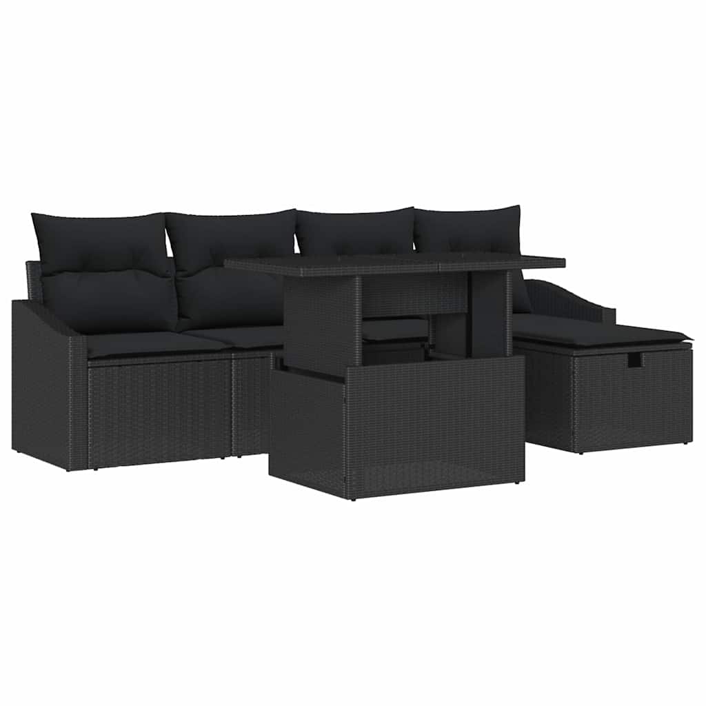 Gartensofa-set 6 stk. Schwarz Poly-Rattan