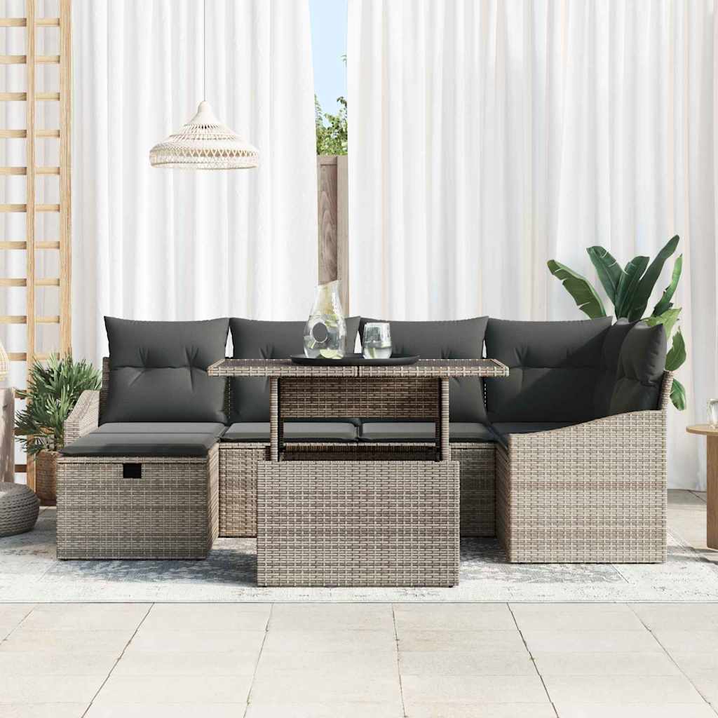 Gartensofa-set 7 stk. Grau Poly-Rattan