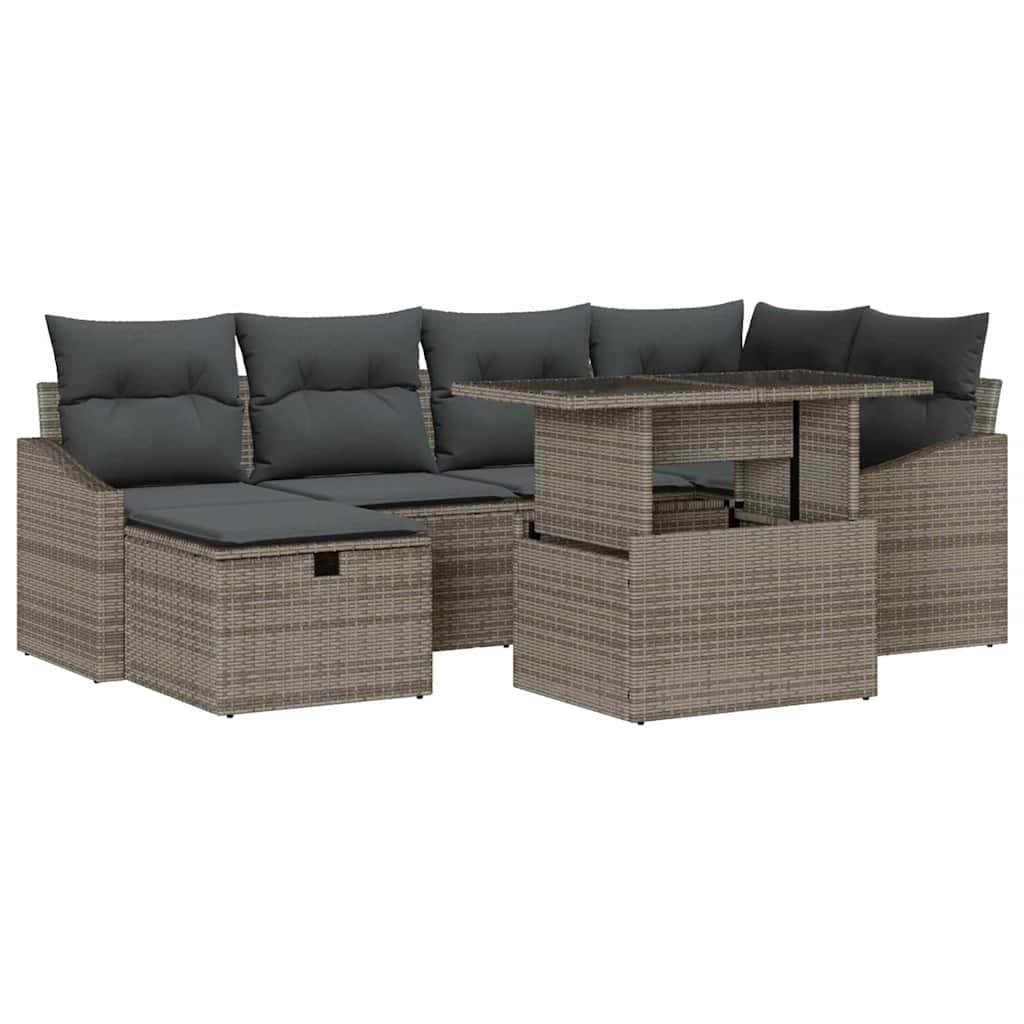Gartensofa-set 7 stk. Grau Poly-Rattan