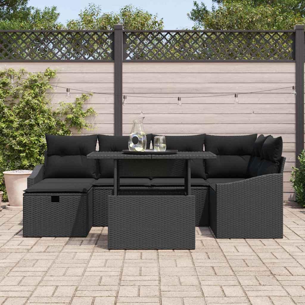 Gartensofa-set 7 stk. Schwarz Poly-Rattan