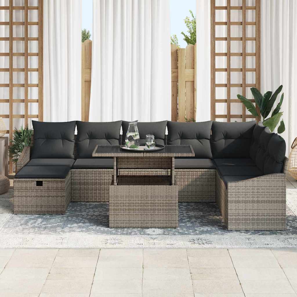 Garten-Sofa-Set 9 pcs Grau Poly-Rattan