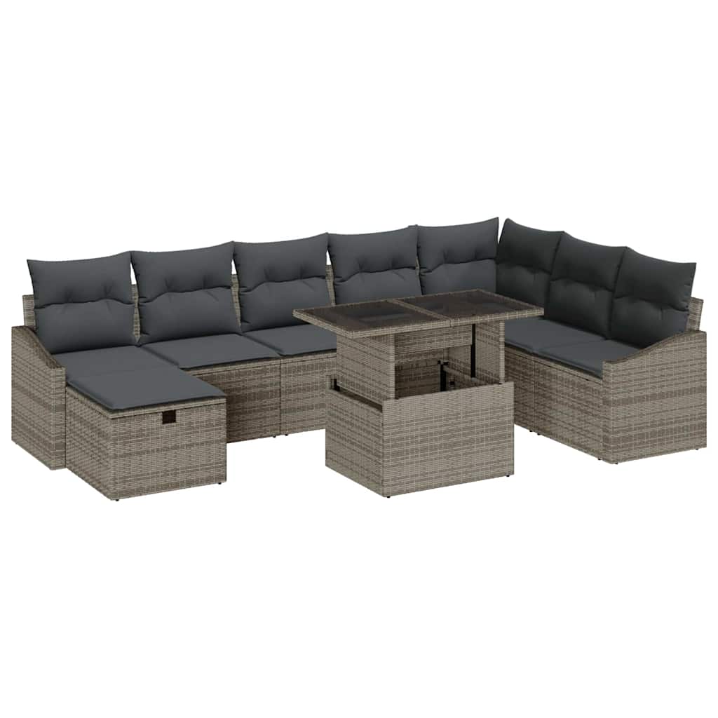Garten-Sofa-Set 9 pcs Grau Poly-Rattan