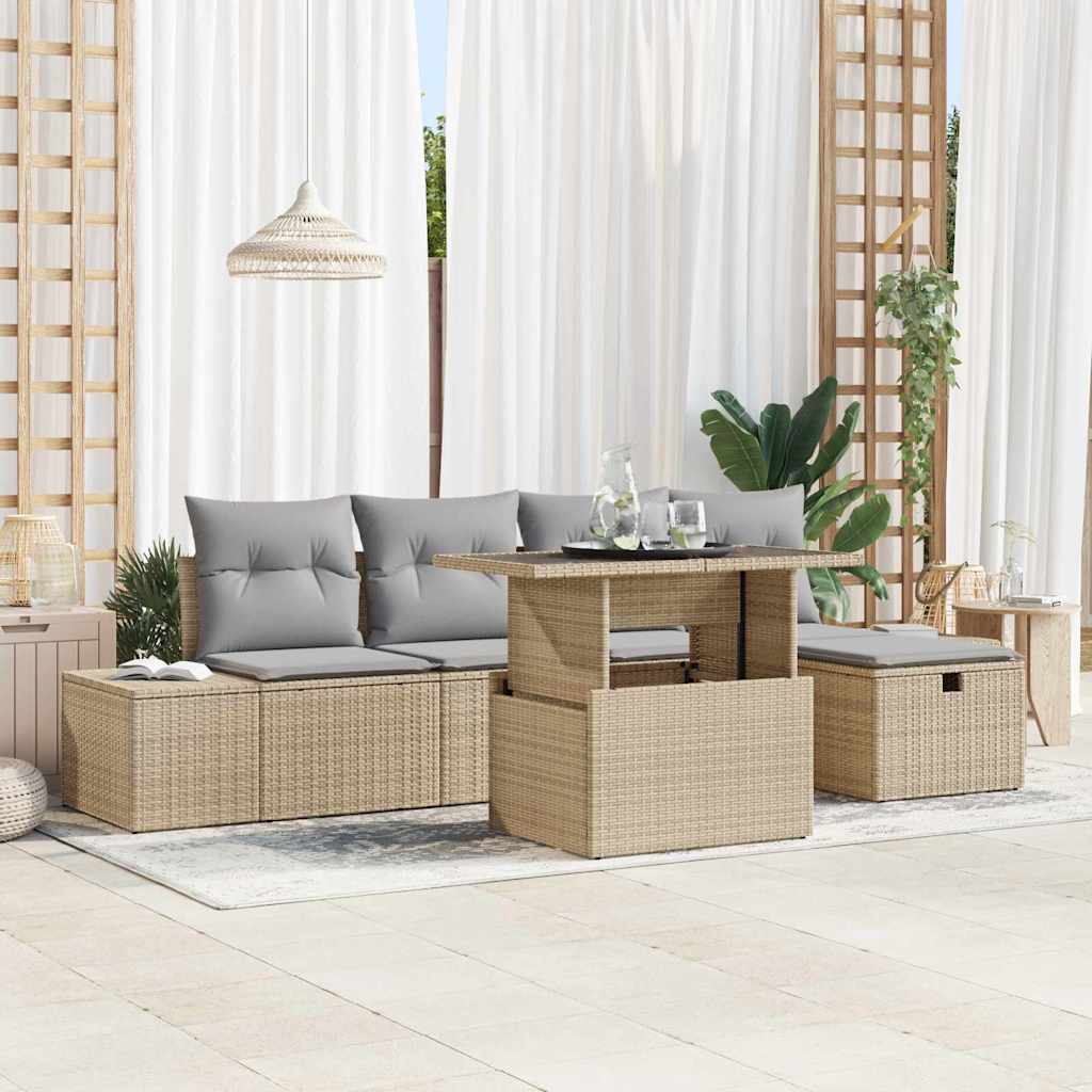 Gartensofa-set 6 stk. Beige Poly-Rattan