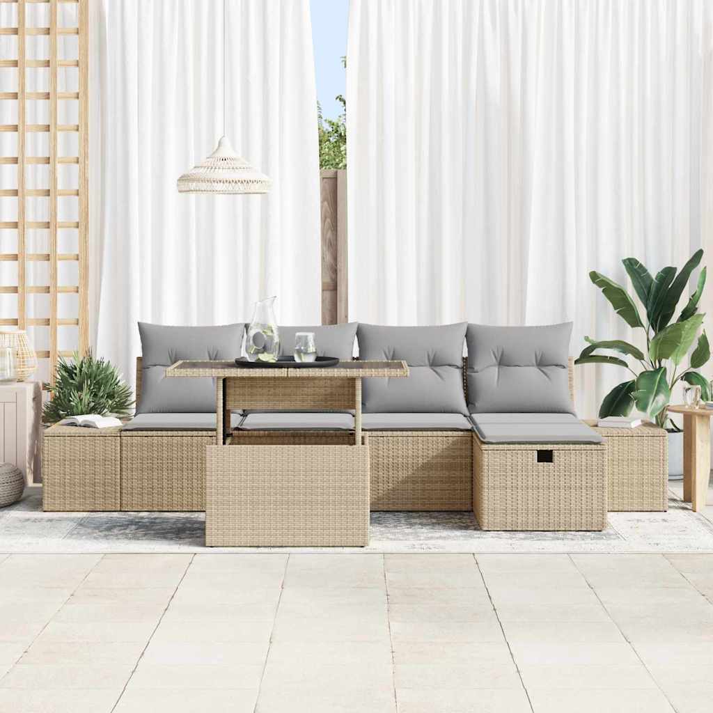 Gartensofa-set 6 stk. Beige Poly-Rattan