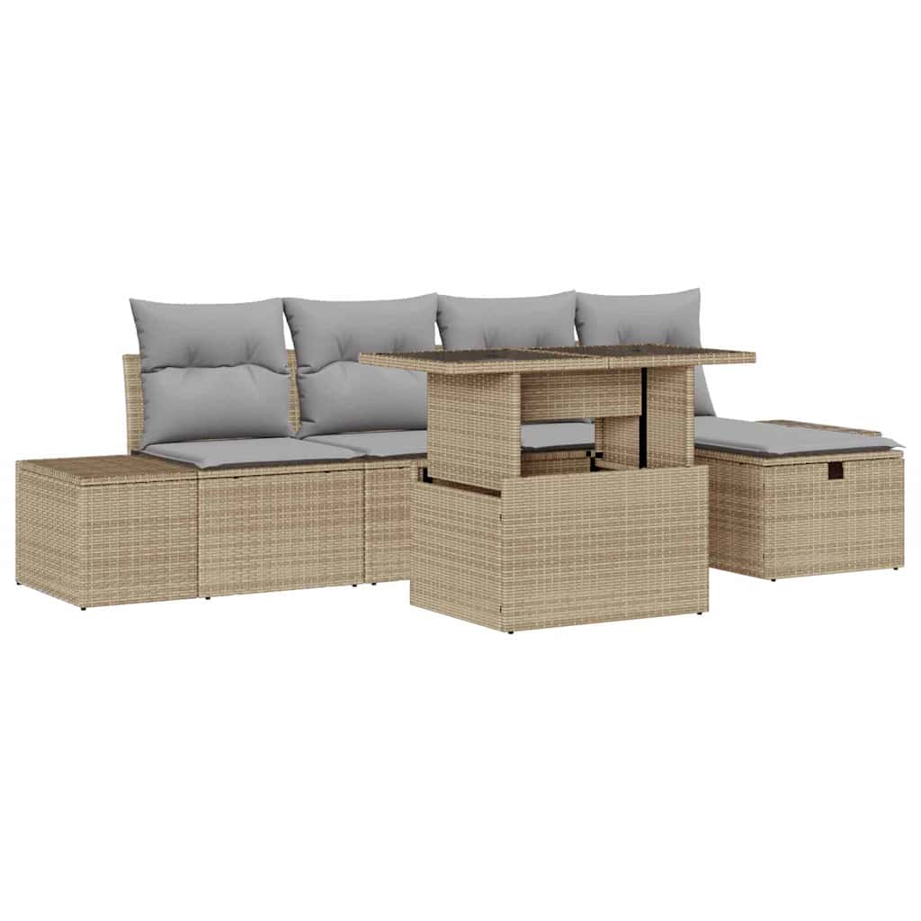 Gartensofa-set 6 stk. Beige Poly-Rattan
