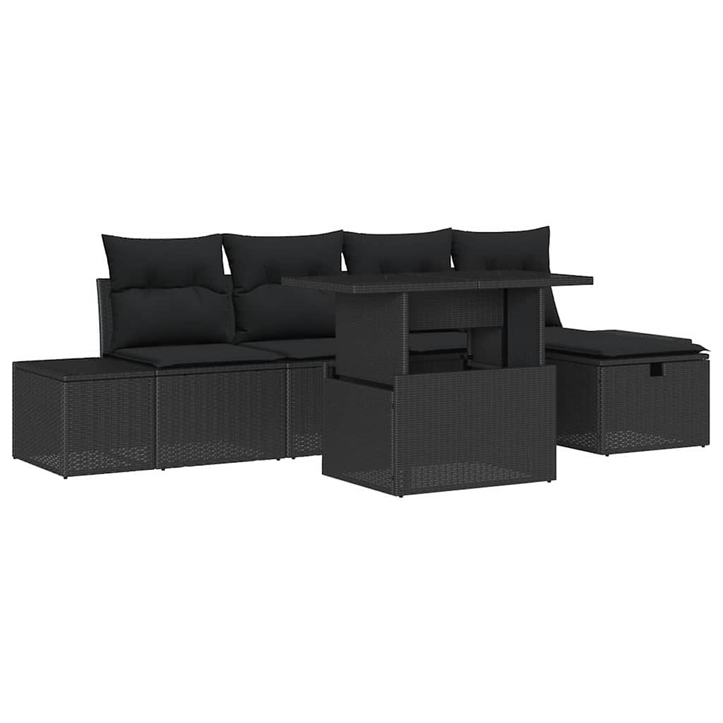 Gartensofa-set 6 stk. Schwarz Poly-Rattan