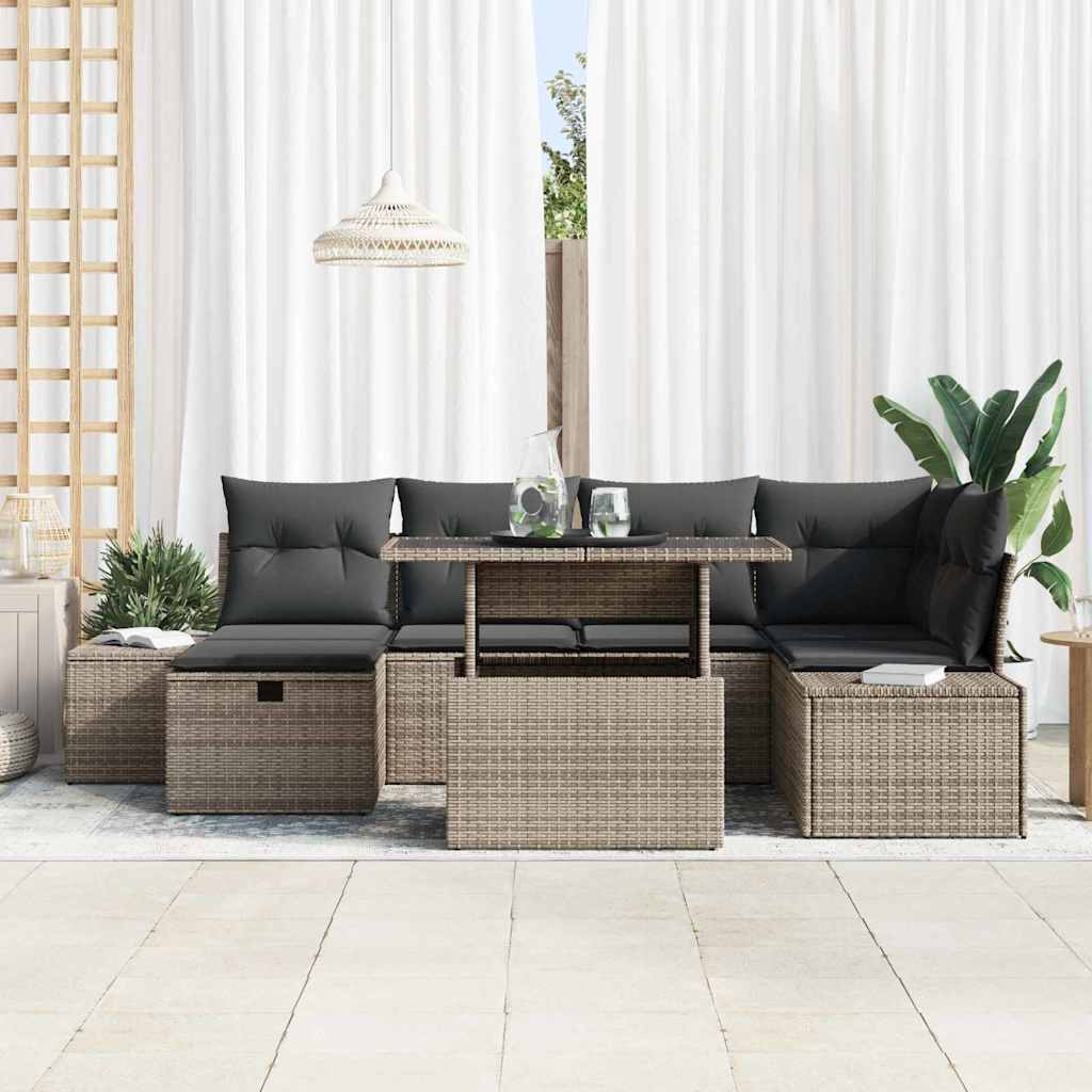 Gartensofa-set 7 stk. Grau Poly-Rattan