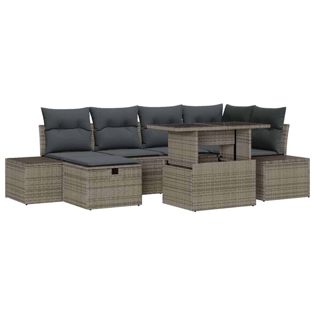 Gartensofa-set 7 stk. Grau Poly-Rattan
