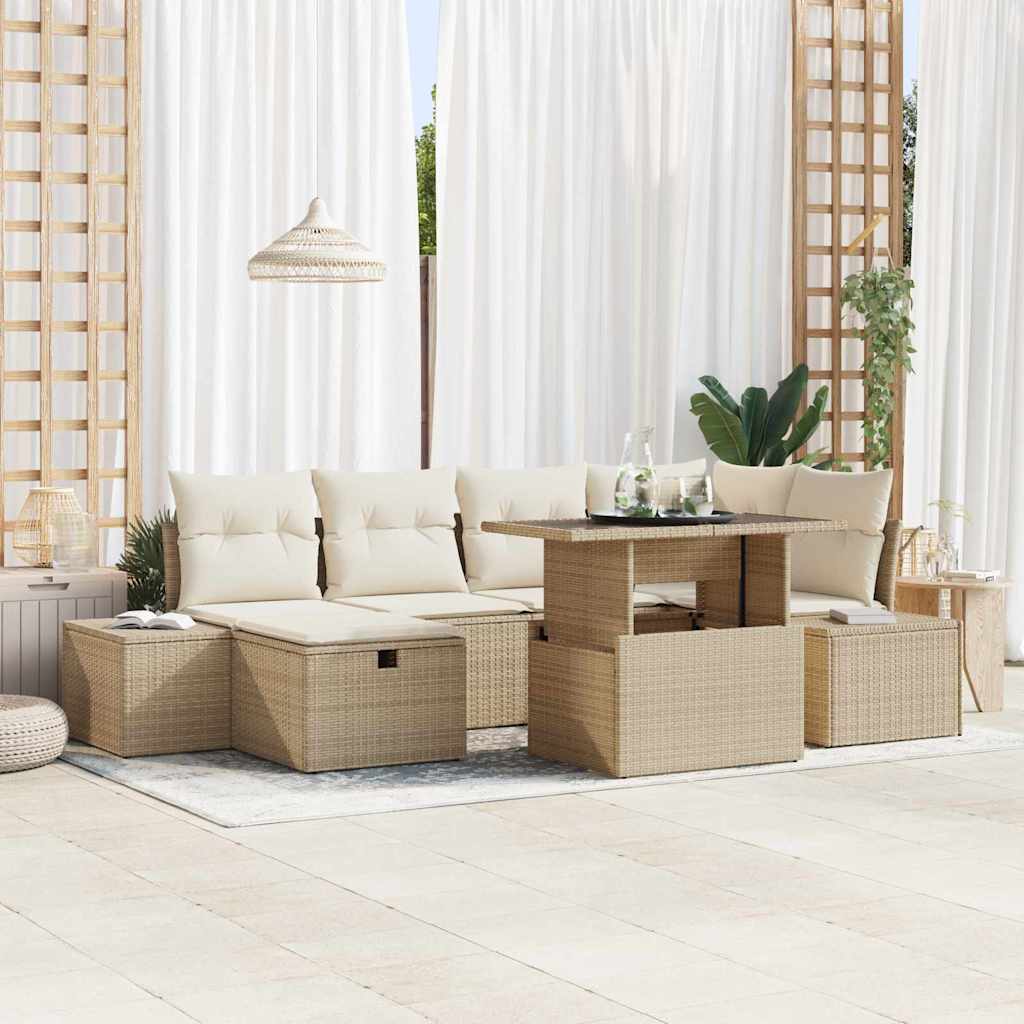 Gartensofa-set 7 stk. Beige Poly-Rattan