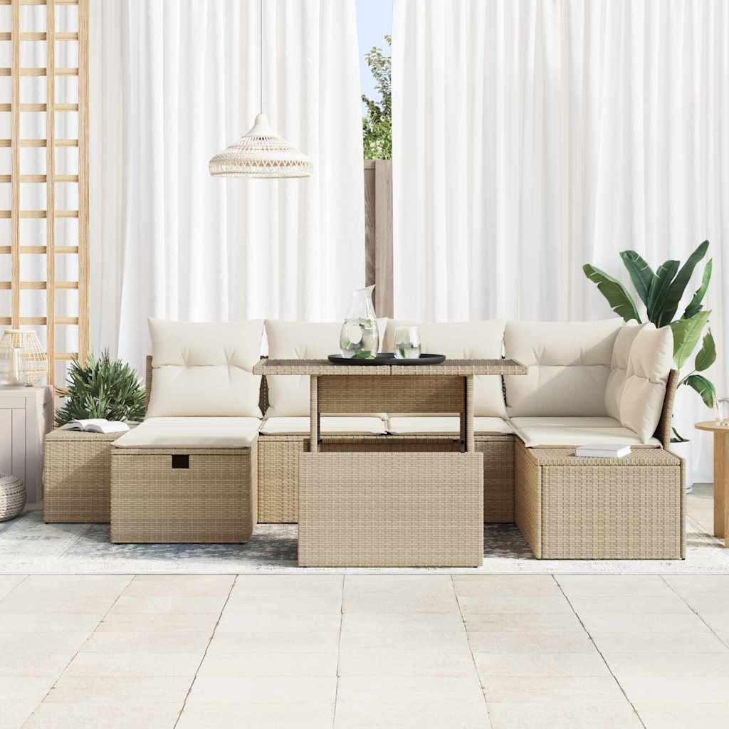 Gartensofa-set 7 stk. Beige Poly-Rattan