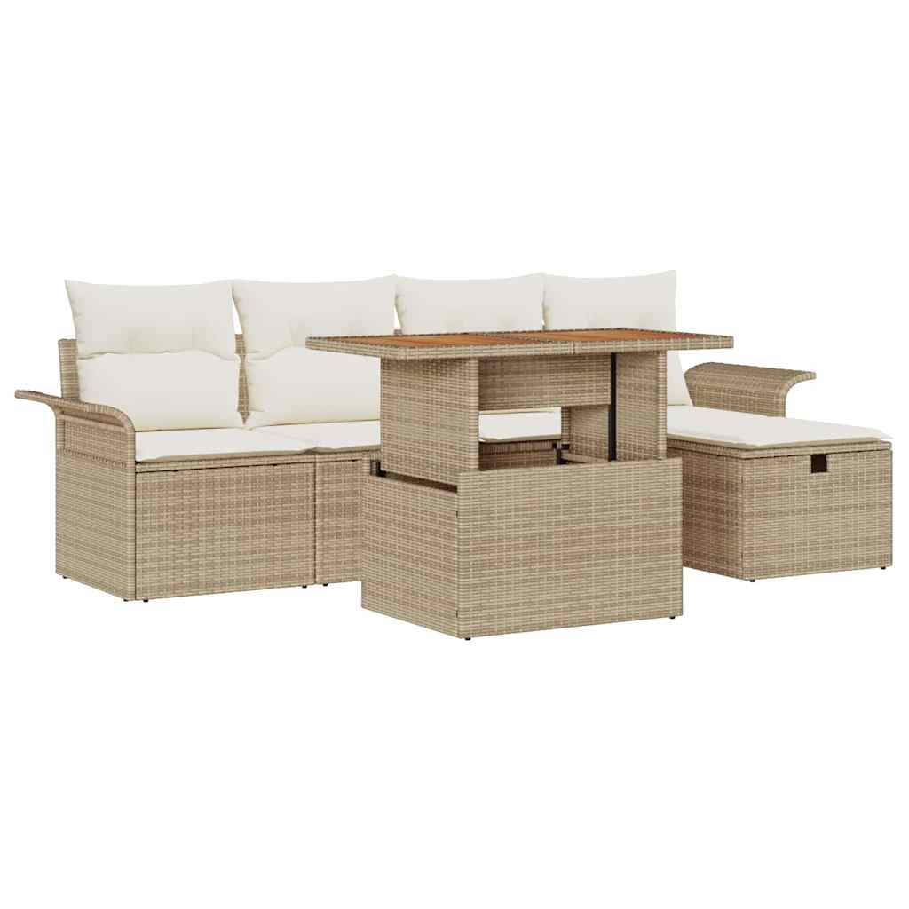 Garten-Sofa-Set 6 stk. Beige Poly-Rattan