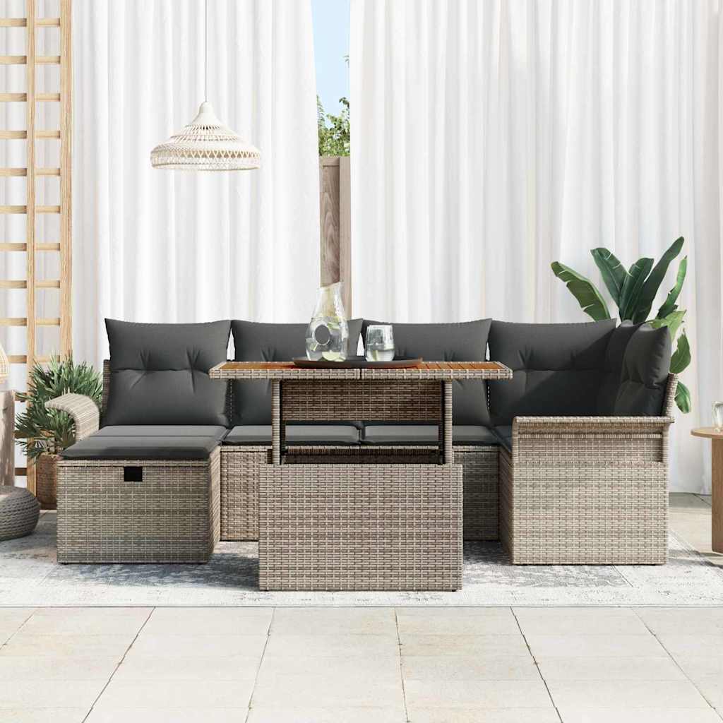 Garten-Sofa-Set 7 stk. Grau Poly-Rattan