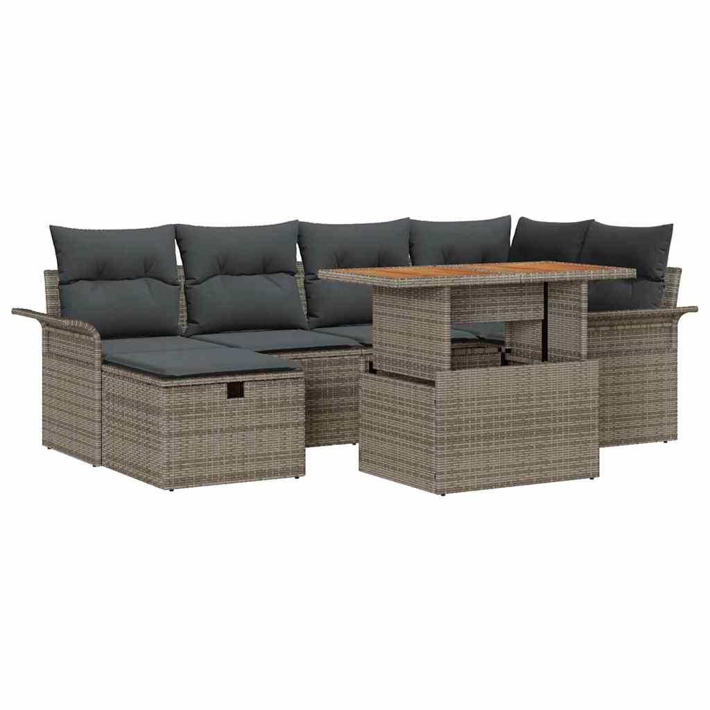 Garten-Sofa-Set 7 stk. Grau Poly-Rattan
